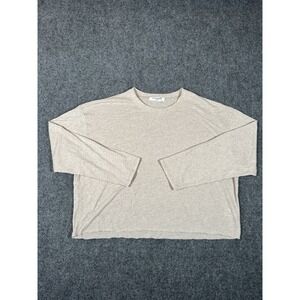 Perfect White Tee Top Womens XL Beige Millie‎ Long Sleeve Cropped Shirt Linen